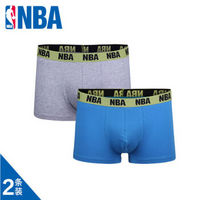 NBA 运动棉内裤 男士透气排汗 平角内裤2条装 WLTJS266 麻灰/浅蓝 L