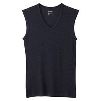 无印良品 無印良品 MUJI 男式 棉混抽褶罗纹凉爽V领无袖衫 黑色 M