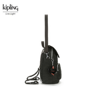 Kipling女款大容量帆布轻便斜跨手提双肩背休闲双肩包|CARAF 黑色
