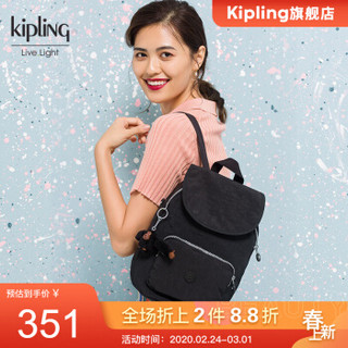 Kipling女款大容量帆布轻便斜跨手提双肩背休闲双肩包|CARAF 黑色