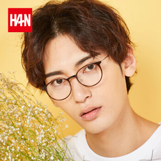 汉（HAN）文艺复古近视眼镜框架男女款 圆眼镜光学镜架大镜框3506 黑3506 配1.60非球面变灰色镜片(0-800度)