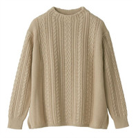 無印良品 MUJI 無印良品 女式 缆绳花纹 高圆领毛衣 米色 S