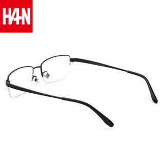 汉（HAN）眼镜框近视眼镜男女款 纯钛防蓝光商务眼镜框架 49120 亮黑色 配依视路1.60钻晶A3镜片(0-800度)