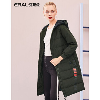 ERAL/艾莱依羽绒服女2018冬季新款明星娄艺潇同款时尚连帽加厚大衣 战地绿 175/96A/XXL