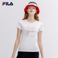 FILA 斐乐官方 女子短袖T恤 2019夏季新款烫钻短袖衫女装 标准白B-WT 160/80A/S