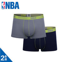 NBA 运动内裤 男士棉短裤 平角裤 2条装 透气排汗 藏青/灰色 L