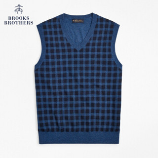 Brooks Brothers/布克兄弟男士V领格纹外搭针织背心1000064327 4003-蓝色 M