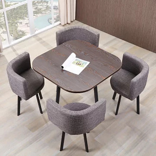 TIMI 天米 北欧简约餐桌椅组合 黑色方桌+4把灰色布艺椅子