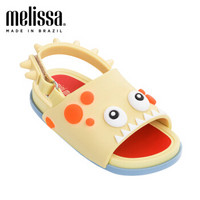 mini melissa梅丽莎19年春季鲨鱼撞色露趾可爱小童凉鞋 米色/橘色 内长16.5cm