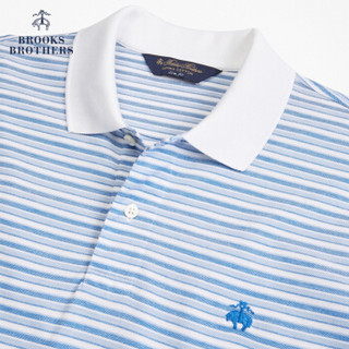 Brooks Brothers/布克兄弟男士细条纹设计logo修身短袖Polo衫 B465-蓝色条纹 S