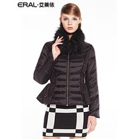 艾莱依貉子领披肩领短款羽绒服女修身韩版时尚外套ERAL2023C 加仑黑 XL