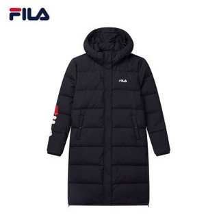 FILA 斐乐官方 女子长款羽绒服 2019冬季新款运动保暖侧边开叉连帽羽绒服 传奇蓝-NV 160/80A/S