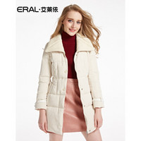 艾莱依新款时尚翻领纯色修身中长款羽绒服ERAL16025-EDAA 蚕丝白 170/92A/XL