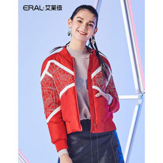 ERAL/艾莱依变形金刚联名款2018新款印花休闲羽绒服女617102118 绯红 180/100A/XXXL