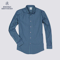 Brooks Brothers/布克兄弟男士免烫府绸棉格纹长袖修身衬衫 4004-藏青色 S