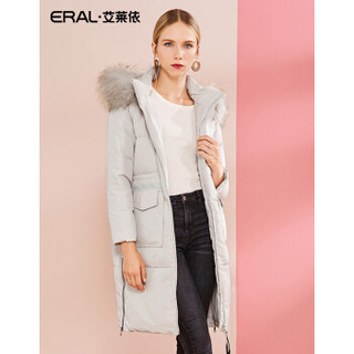 ERAL/艾莱依羽绒服女中长款加厚2018冬季新款大毛领大衣 薄灰 160/84A/M