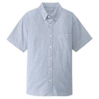 無印良品 MUJI 無印良品  男式 棉水洗 牛津纽扣领短袖衬衫 蓝色 S