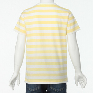 无印良品 MUJI 孩童 日常儿童 棉条纹短袖T恤 浅黄色 120cm
