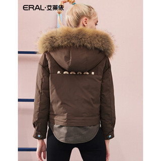 ERAL/艾莱依秋冬新款衬衫式假两件短款羽绒服女 棕褐色 170/92A/XL