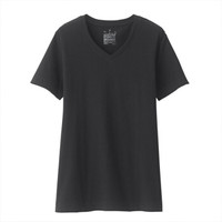 無印良品 MUJI 無印良品 女式 印度棉天竺编织 V领短袖T恤 黑色 L