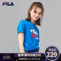 1FILA 斐乐官方 女子短袖T恤 2019秋季新款宽松下摆系带设计短袖衫 骑士蓝-RB 165/84A/M