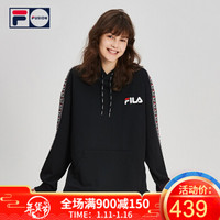 FILA FUSION 斐乐官方 情侣卫衣男女 2019秋季新品长袖连帽中长款宽松潮上衣女 深黑-BK（宽松版型，建议拍小一码） 175/96A/L