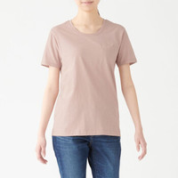 無印良品 MUJI 無印良品 女式 印度棉粗细不均天竺编织 圆领短袖T恤 浅粉红色 M
