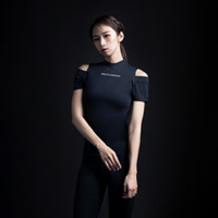 MSGD 短袖T恤 女子修身款运动健身露肩速干衣 Dazzling Black 炫目黑 S(现货开售)