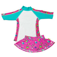 澳洲BanZ 儿童游泳防晒透气时尚游泳套装中袖 粉色怪兽印花(中袖) 款 [2码]2-3岁