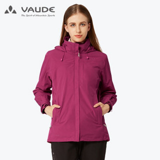 巍德（VAUDE）户外秋冬冲锋衣女款防水防风保暖抓绒内胆三合一两件套 可拆卸外套1227058 玫瑰紫红 M