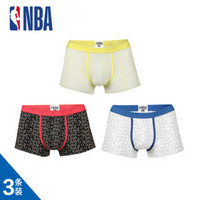 NBA 运动内裤 男士棉短裤 平角裤 3条装 印花短裤 黑/白/灰 WLTJS161 图片色 M