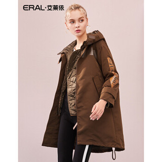 ERAL/艾莱依O2O羽绒服女2018秋冬新款两件套女式大衣 深卡其 170/92A/XL