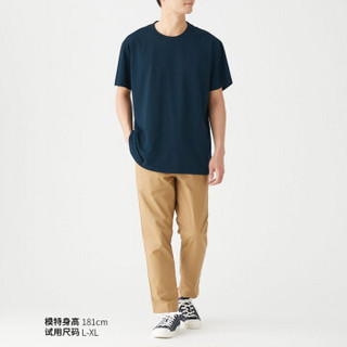 无印良品 MUJI 男式 印度棉混天竺编织 宽版剪裁T恤 深海军蓝 L-XL