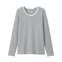 無印良品 MUJI 無印良品 女式 弹力罗纹编织 圆领长袖T恤 炭灰色X图案 L
