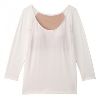 无印良品 MUJI 女式 使用天然素材_保暖带罩杯八分袖衫 本白色 XL