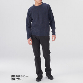 无印良品 MUJI 男式 美利奴羊毛 圆领毛衣 海军蓝 XXL