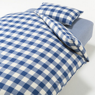 MUJI 床用 棉被套套装 蓝色 格纹 K 被套/床垫罩/枕套(2个) 50×70cm用
