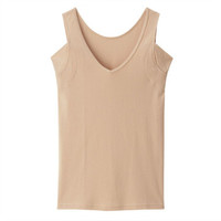 无印良品 無印良品 MUJI 女式 棉质凉爽 带吸汗衬垫 背心 淡黄色 S