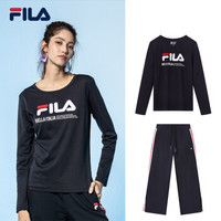 FILA  斐乐官方  女子套装  2019秋季新款长袖T恤针织休闲长裤 传奇蓝+传奇蓝 M