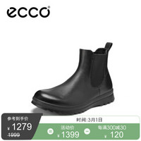 ECCO爱步英伦休闲短靴男士冬季时尚百搭高帮切尔西皮靴子 达伦537204 黑色53720401001 43