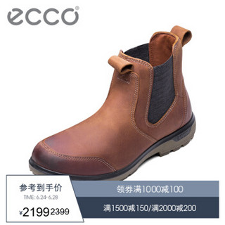 ECCO爱步磨砂皮平底户外男靴时尚潮流耐磨休闲套脚短筒靴 斯勒833644 棕色02053 41