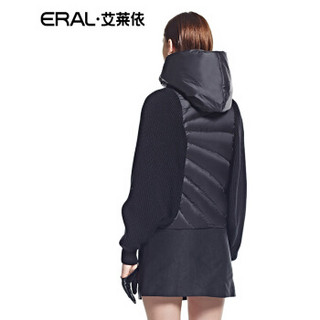 艾莱依新款时尚针织蝙蝠拼接短款羽绒服外套ERAL2006D 炭石黑 XXXL