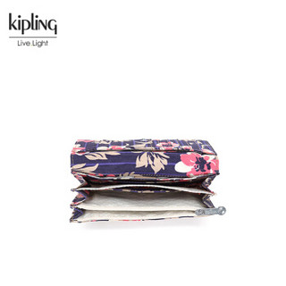 Kipling凯浦林2018新款手拿包女包K13107小巧翻折零钱包 紫色花卉条纹印花