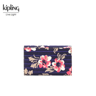 Kipling凯浦林2018新款手拿包女包K13107小巧翻折零钱包 紫色花卉条纹印花