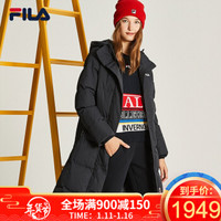 FILA 斐乐官方 女子羽绒服 2019冬季新款运动时尚侧边拉链长款羽绒服 传奇蓝-NV 175/92A/XL