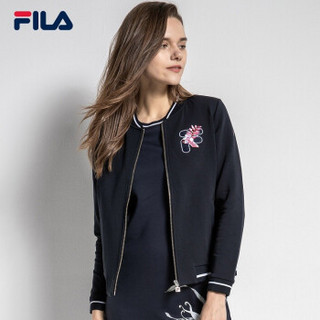 FILA 斐乐官方旗舰店 运动外套女春秋  2019新款立领针织上衣刺绣印花时尚潮流女装 传奇蓝-NV 175/92A/XL