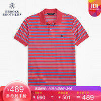 Brooks Brothers/布克兄弟男士条纹设计修身logo短袖Polo衫 B645-红色条纹 2XL