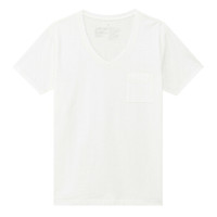 無印良品 MUJI 無印良品 女式 粗细不均棉线V领短袖T恤 烟熏蓝色 S