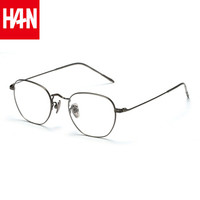 汉(HAN)纯钛防辐射抗蓝光眼镜框复古近视眼镜架女护眼平光镜圆 41040 枪色 配1.56非球面防蓝光镜片(0-400度)
