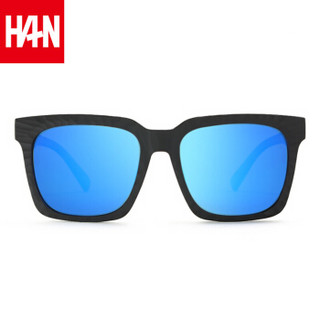 汉（HAN）太阳镜墨镜男女款 时尚潮人彩膜大框偏光太阳眼镜 59306 黑框蓝色片